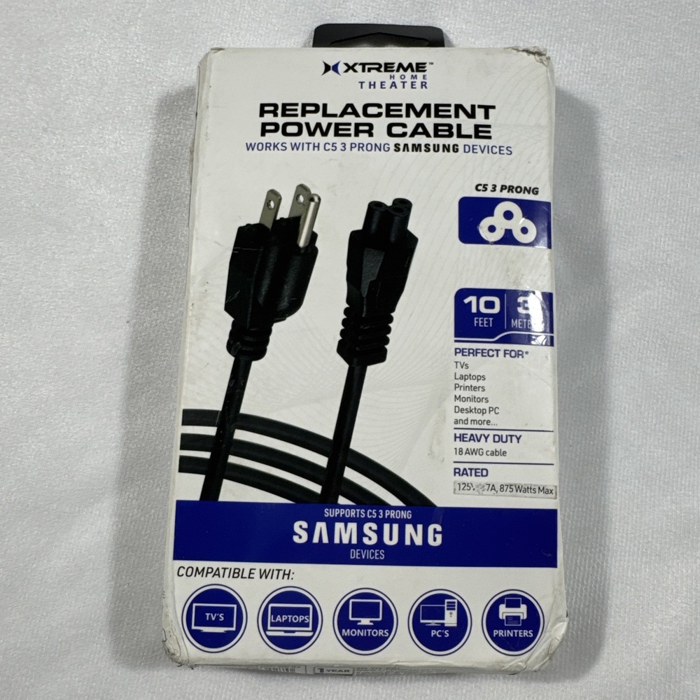 Xtreme Home Theater Replacement Power Cable Black‎ 10 FT Open Box